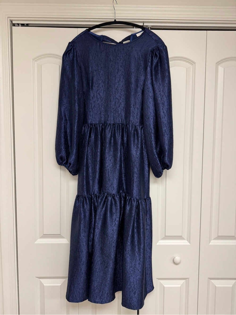 Topshop Navy Blue Premium Textured Midi Dress
